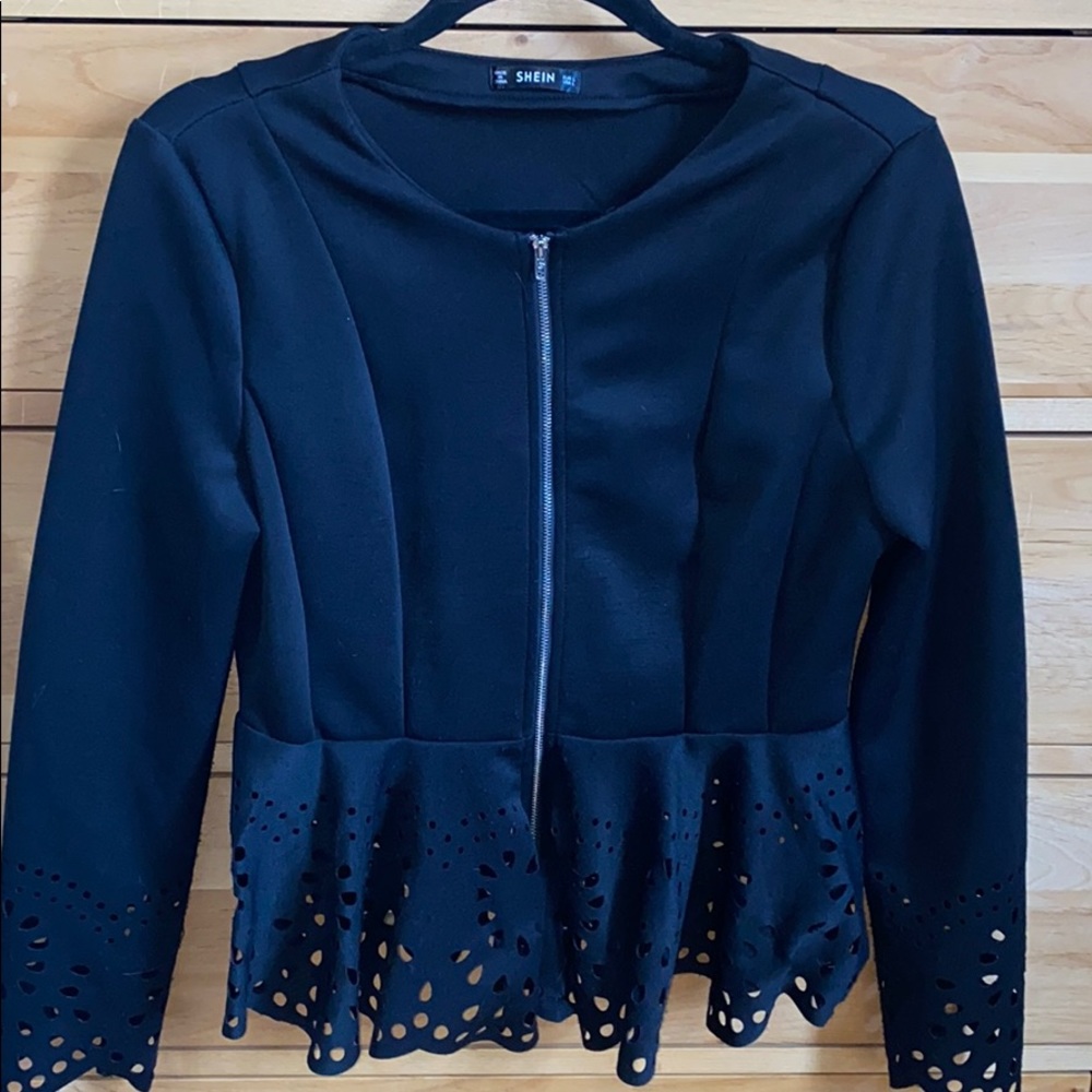 SHEIN Laser Cut Zip Up Stretch Peplum Jacket - Picture 5 of 7